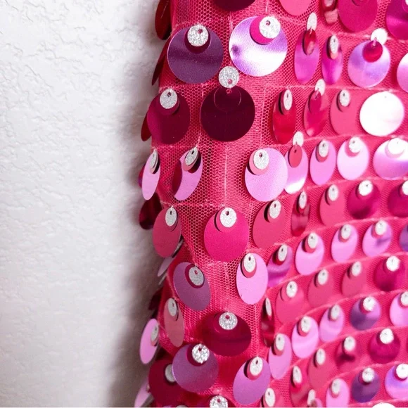 NWT Runaway The Label Cortez Mini Dress M Pink Sequin Sleeveless Stretch - Picture 7 of 11